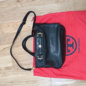 Tory Burch horse-bit black gold leather satchel
